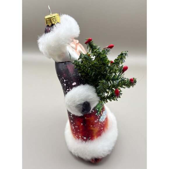 Vintage Glass Santa Claus Christmas Tree Ornament Hand Painted Forest Scene - Picture 3 of 8